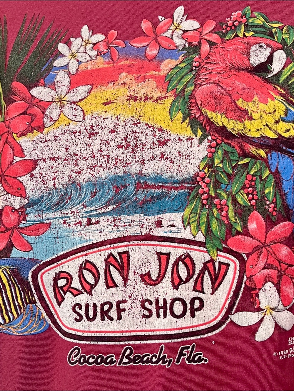 Ron Jon Surf Shop Tropical Parrot VINTAGE 1989! Graphic s/s Tee - Red/multi L - Picture 4 of 8